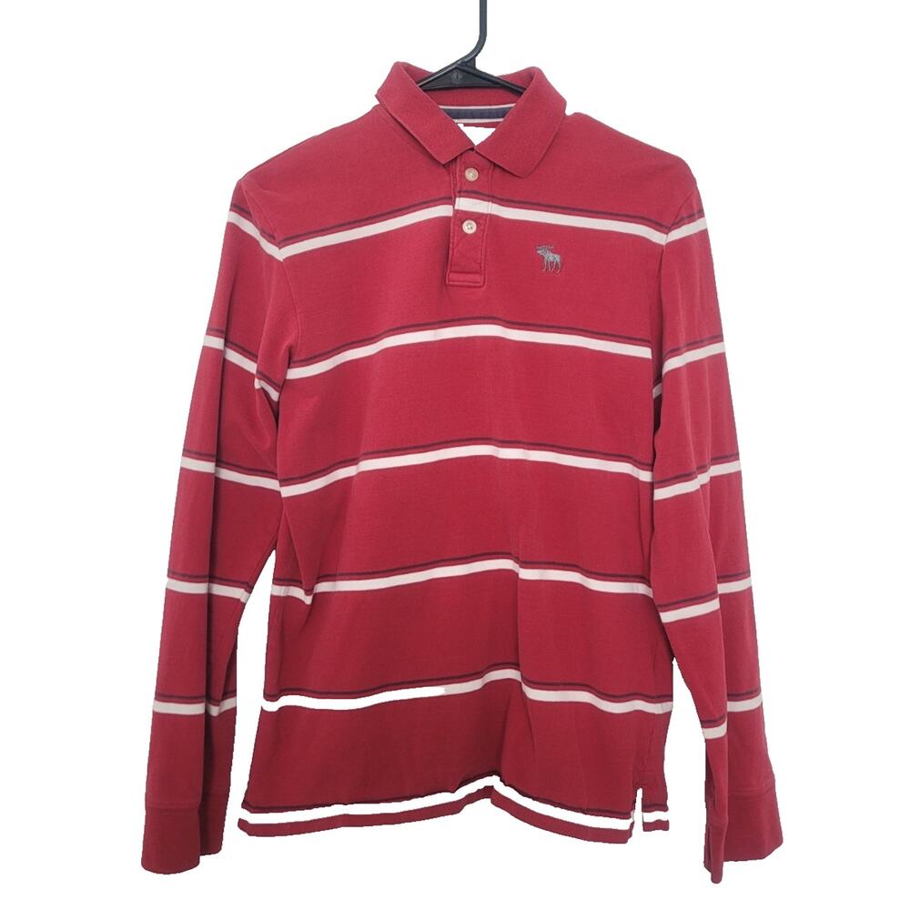 Vintage Y2k Abercrombie and Fitch Polo Rugby Striped Shirt Size S Red Preppy